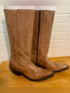 Laredo Leather Western Distressed Cowboy Boots with Side Zipper Size 7